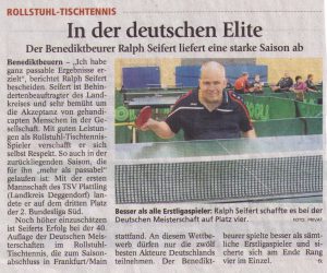 Ralf Seifert auf Platz 4 in der Deutschen Meisterschaft im Tischtennis